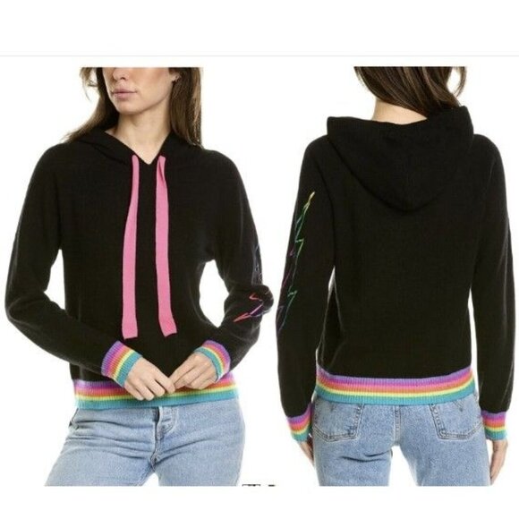 Brodie Cashmere Thunder Strike Cashmere Hoodie in Black & Rainbow Size Large - Picture 1 of 11